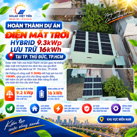 Dự Án Điện Mặt Trời Hybrid 9.3kWp Lưu Trữ 16kWh Tại TP. Thủ Đức, TPHCM