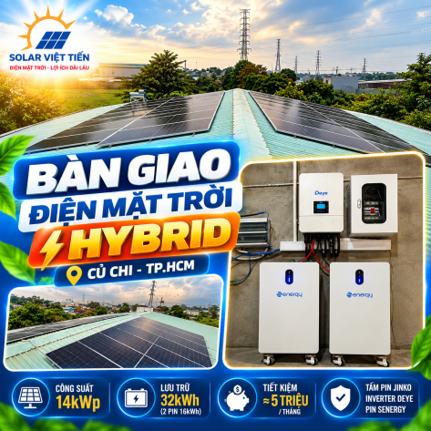 Bàn Giao Hệ Thống Điện Mặt Trời Hybrid 16kW Tại Củ Chi – Tiết Kiệm 5 Triệu Đồng/Tháng